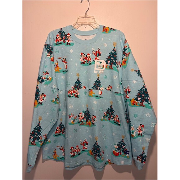 Disney Tops - Disney Parks NWT Spirit Jersey Santa Mickey Mouse Friends Holiday Blue Size XXL